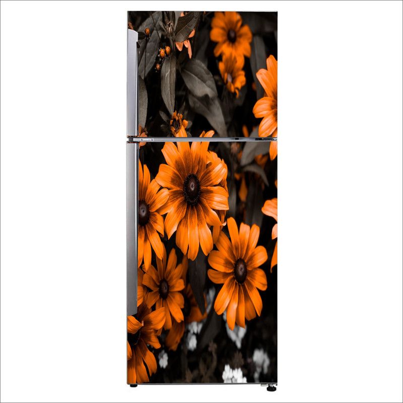 K2A Studio 60 cm Beautiful sunflower with green Leaves fridge Sticker Self Adhesive Sticker  (Pack of 1)