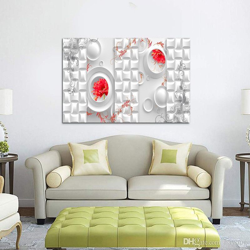 Vinyl Painting Red Flowers Scenery poster wallpaper size 24 inch X 36 inch 3D Poster  (24 inch X 36 inch)