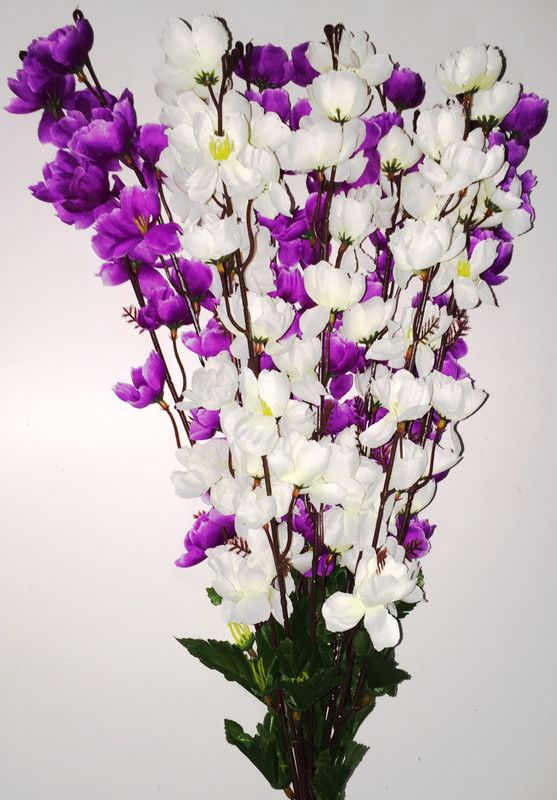 BriteNOVA White, Purple Orchids Artificial Flower  (35.5 inch, Pack of 1, Flower Bunch)