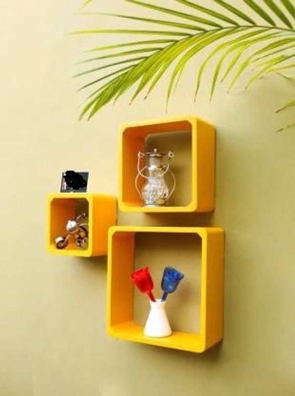 ANB Enterprises Wall shelf rack shelves MDF Wall hanging , floating , mounted , decorative , home For ;- living room and bedroom & office MDF (Medium Density Fiber) Wall Shelf  (Number of Shelves - 3, Yellow)