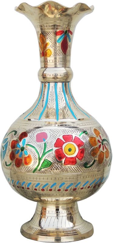 Brass Gift Center Flower Vase Pot with Hand work Brass Vase  (12 inch, Multicolor)