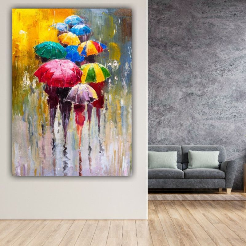 The seven colours beautiful abstract rainy day canvas paintings for living room Canvas 48 inch x 24 inch Painting  (With Frame)