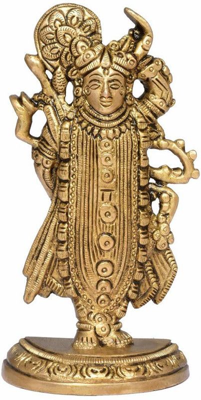 Idolsplace Brass ShreeNathji Lord Shrinathji Idol Avatar of Shri Krishna Murti Home Statue Idol 600gms Decorative Showpiece - 8 cm  (Brass, Gold)