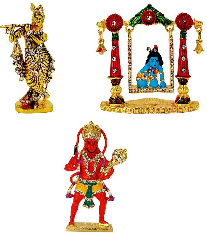 Le Lord Krishna (Krishn) Murlidhar (Oxidised) Laddu Gopal on Swing Hanuman Bajrang-Bali Idol Idol / Statue for Home Office Shop Car Dashboard & Gift Decorative Showpiece - 12 cm  (Metal, Multicolor)