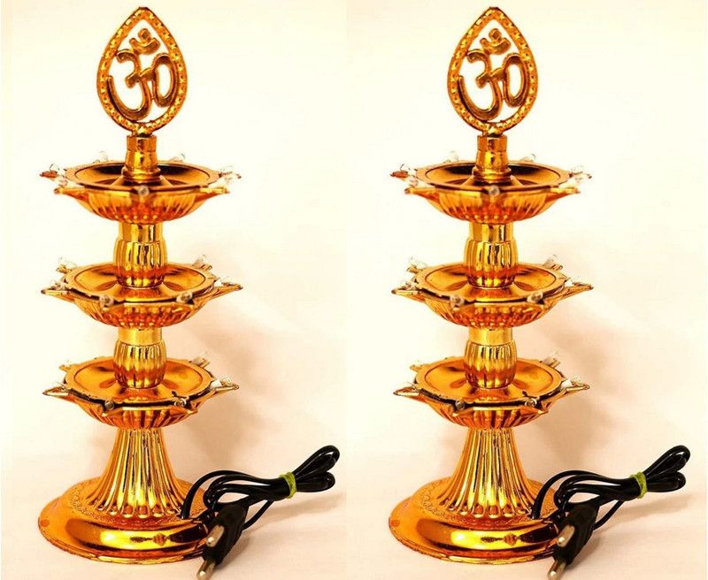 rza Three Layer Diya With's 7 LED Light diya & OM Golden Diya (pack of 2) Plastic (Pack of 2) Table Diya  (Height: 24 inch)