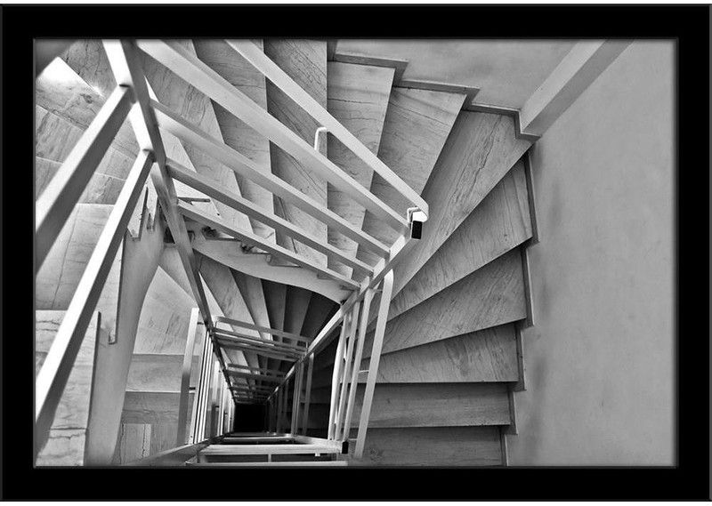 Interior Staircase Paper Poster Black Frame | Top Acrylic Glass 19inch x 13inch (48.3cms x 33cms) Paper Print  (13 inch X 19 inch, Framed)
