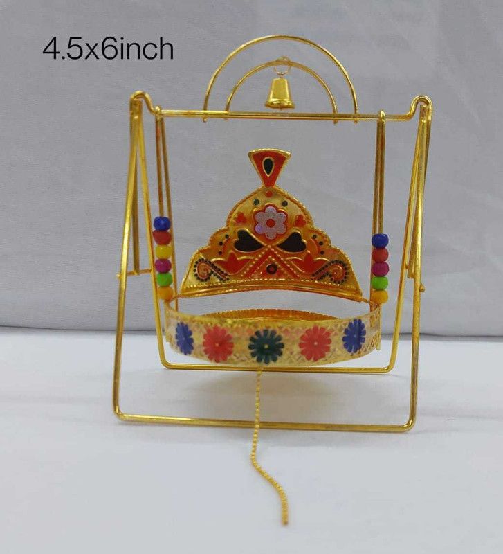 Renown Streets Brass Kanha Ladu/ Laddu Gopal Jhula Copper Decorative Showpiece - 15 cm  (Metal, Gold)