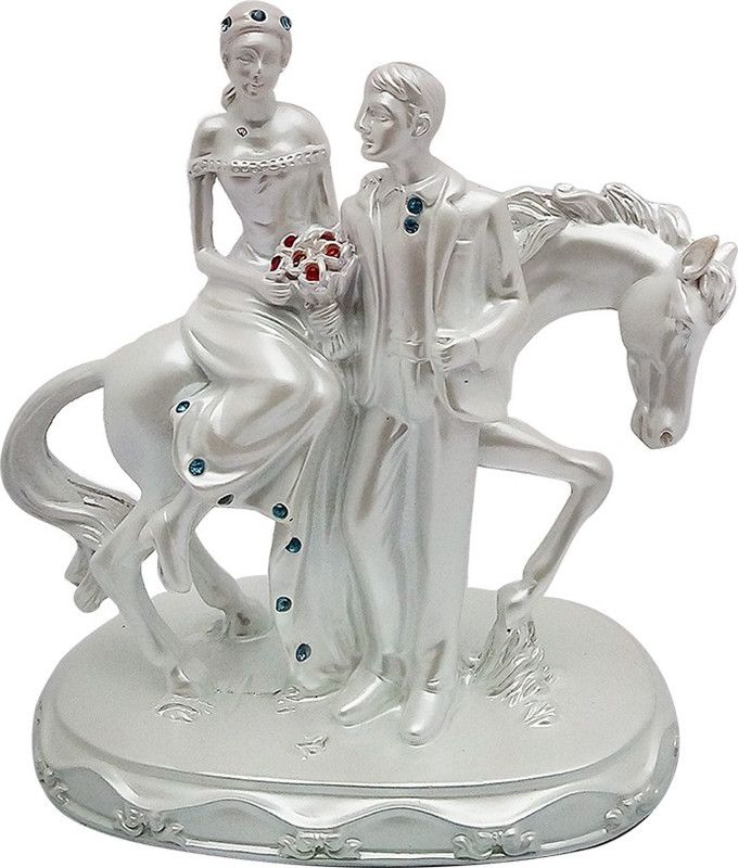 ART N HUB Valentine Romantic Horse Riding Love couple Statue - Handicraft Decorative Home Interior & Table Décor Figurine / Marriage Wedding Anniversary Gift item Decorative Showpiece - 11 cm  (Earthenware, White)