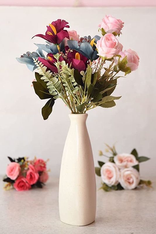 ALL CREATIONS Ceramic Vase  (10 inch, White)