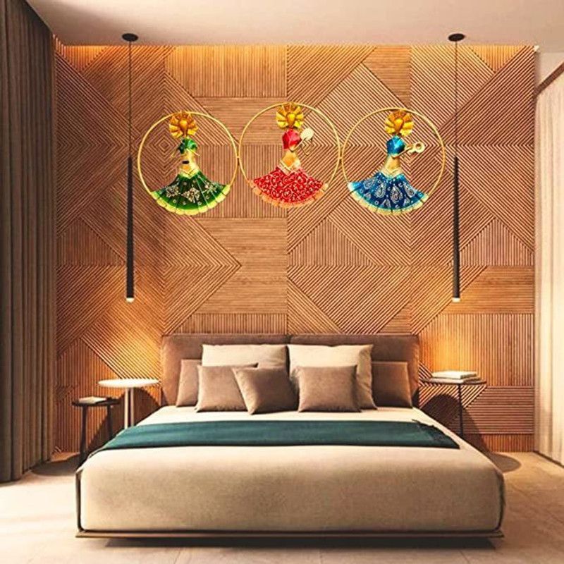 RSN Iron Beautiful Wall Decor Colorful 3 Musicians Dolls Wall Art for Living Room  (Multicolor)