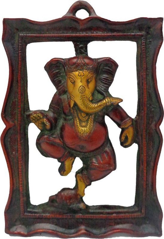 ART N HUB Wall hanging Dancing Ganesha Brass Framed -Handicraft Decorative item Decorative Showpiece - 23 cm  (Brass, Multicolor)