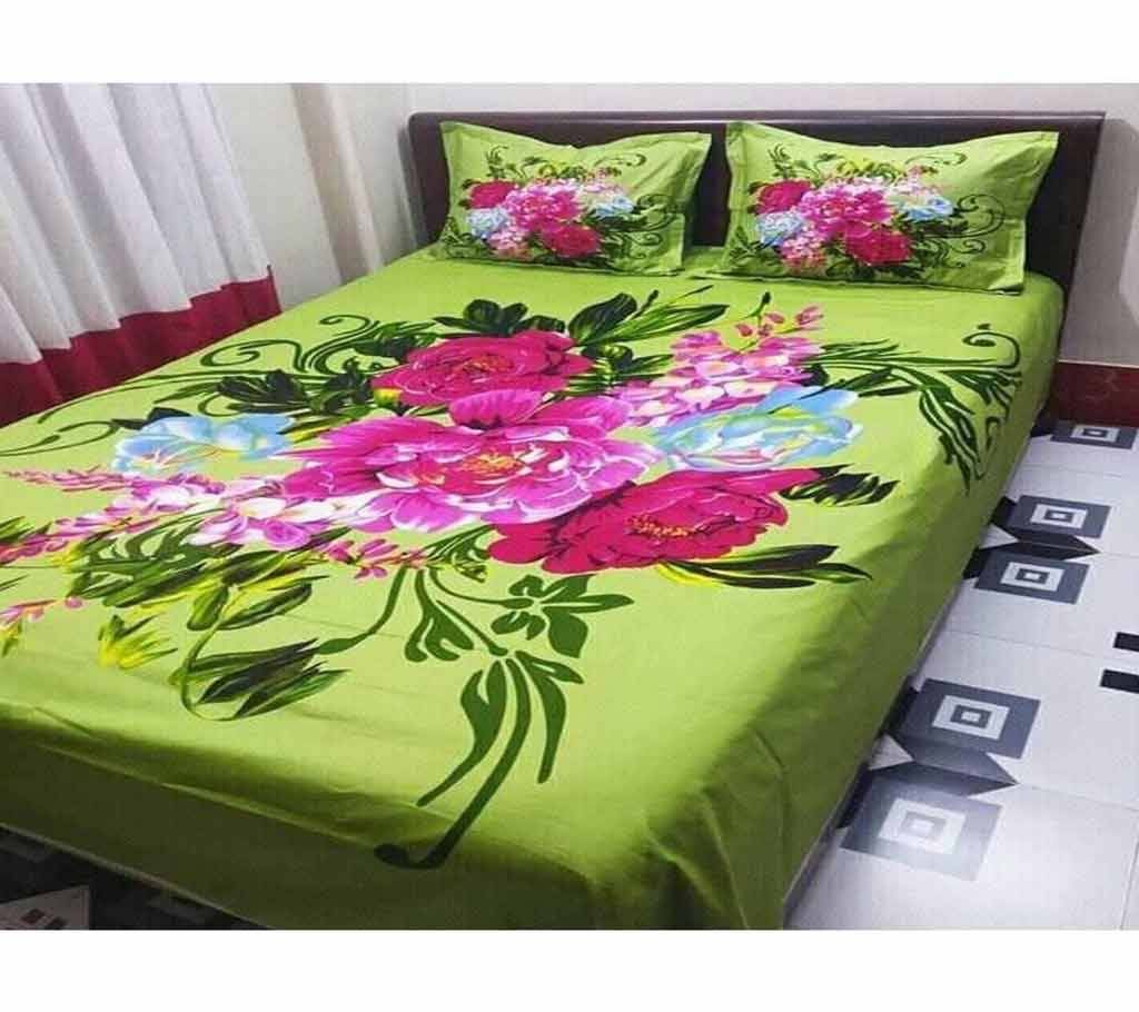 Double Size Cotton Bed Sheet with Matching 2 Pillow Covers - Multicolor Bed-44