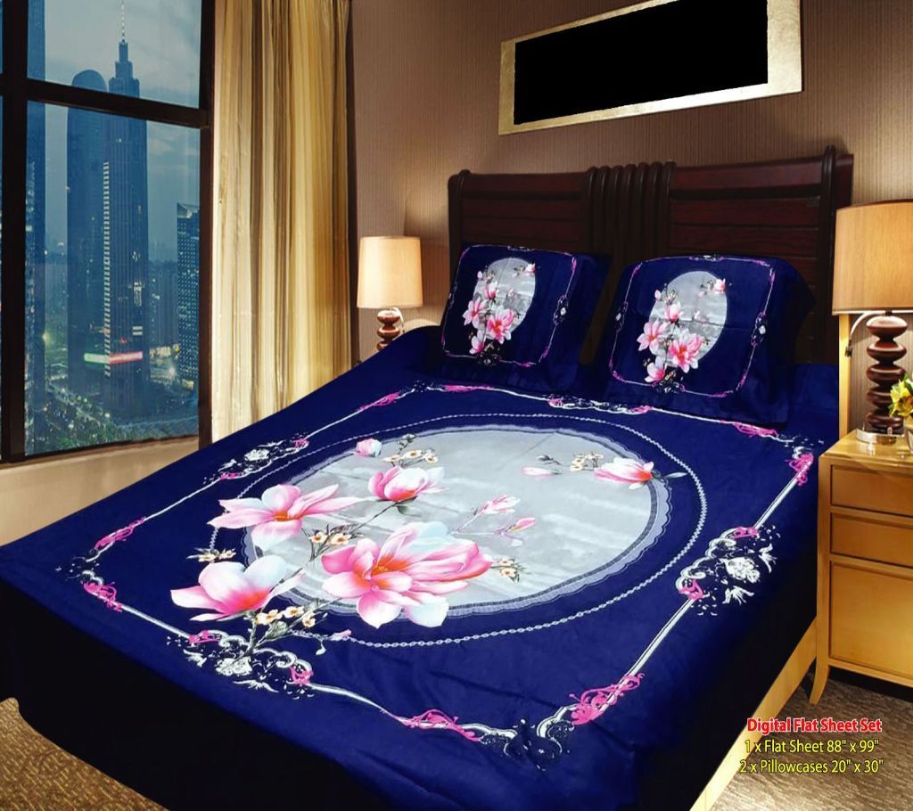 Panel Bedsheet - Navy Blue with Flower - ANJ