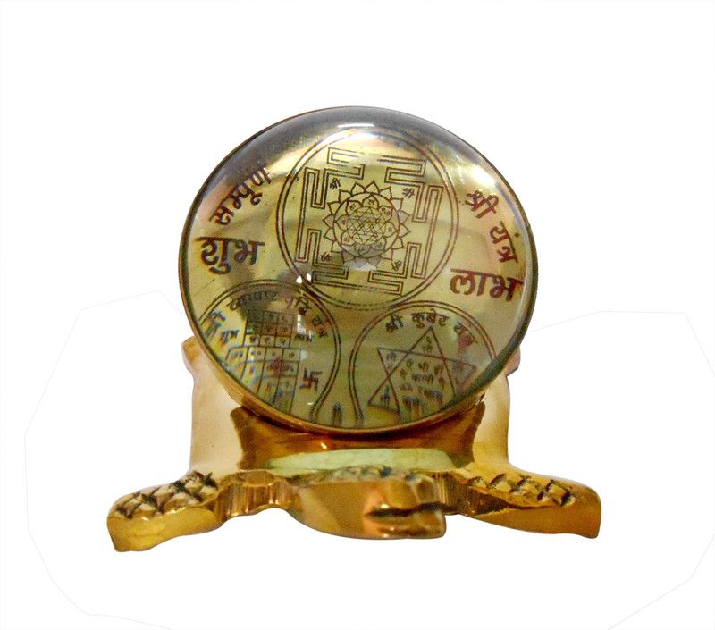 Vastu Art Vastu / Fengshui Sampuran Shree Yantra On Tortoise Decorative Showpiece - 5 cm  (Brass, Yellow)