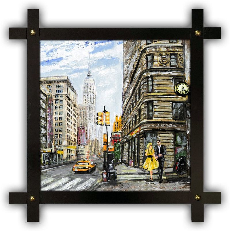 Poster N Frames Cross Wooden Frame Hand-Crafted with photo of Eiffel Tower Landscape Scenery 18069 Digital Reprint 16.5 inch x 16.5 inch Painting  (With Frame)