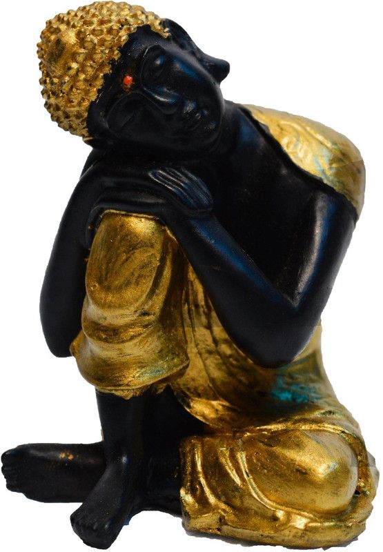 eCraftIndia Polyresin Golden Black Resting Buddha on Knee Decorative Showpiece - 7.5 cm  (Polyresin, Black)