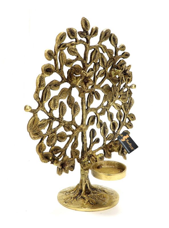 Two Moustaches Bodhi Tree Tea Light Holder, Brass Bodhi Tree Diya Brass Table Diya  (Height: 8 inch)