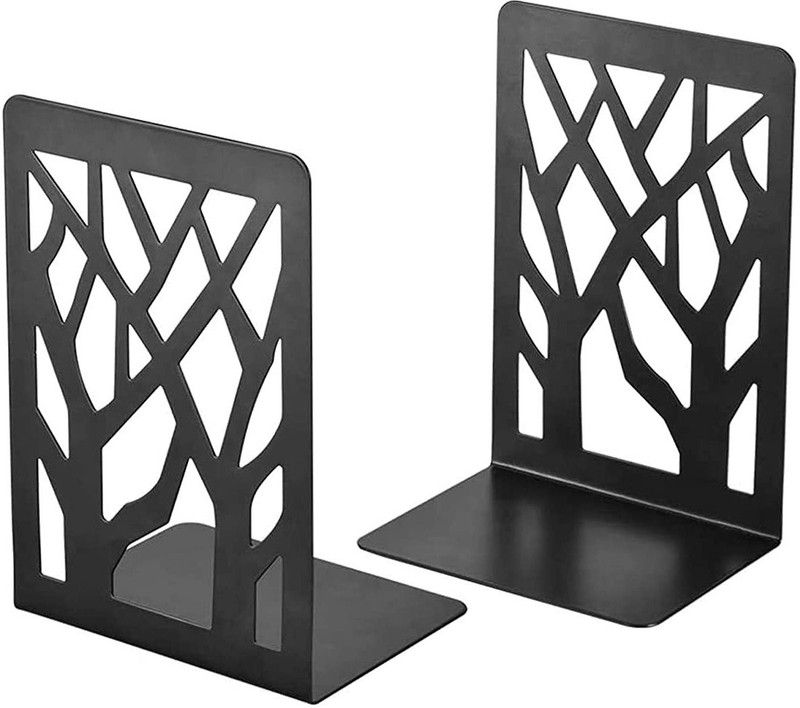 CASSOWARY Metal Non-Slip Bookend Bracket Heavy Book End Office Book Stopper (2Pcs) (Black) Stainless Steel Book End  (Black, Pack of 2)