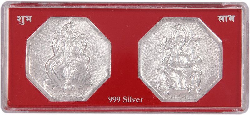 Silverwala 999 Pure Silver Laxmi and Ganesha Coin Box (5*11.5) Decorative Showpiece - 0.5 cm  (Silver, Silver)