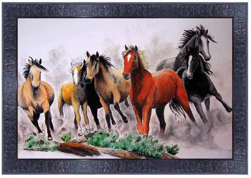 pnf Vastu Horse Frames Wood Photo Frames with Acrylic Sheet (Glass)9500- Digital Reprint 10 inch x 14 inch Painting  (With Frame)