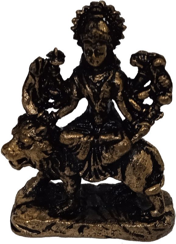 Purpledip Metal Idol Durga Sherawali Mata Rare Small Heavy Statue Golden Decorative Showpiece - 4 cm  (Metal, Gold)