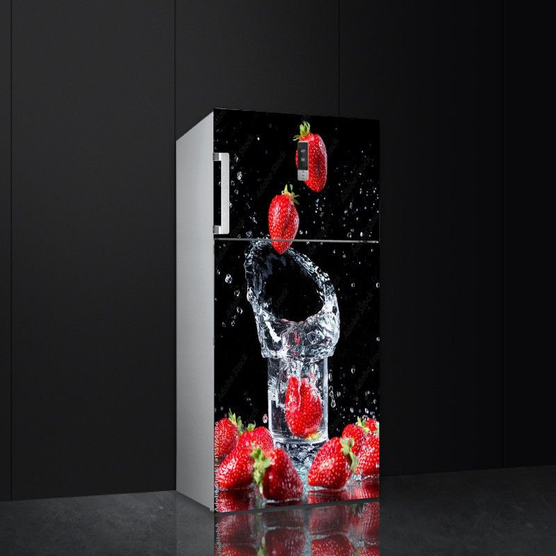 Byte Shop 60 cm Strawberry Fruit Splash in Under Water Fridge Sticker Self Adhesive Sticker  (Pack of 1)