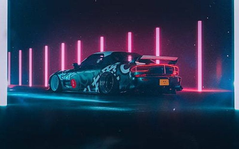 Sports Car Retro Car Neon Mazda Rx 7 Fd Matte Finish Poster Photographic Paper  (12 inch X 18 inch)