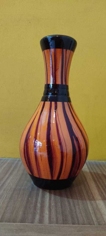 Zaarr Packaging Solution Wooden Vase  (8 inch, Brown, Black)