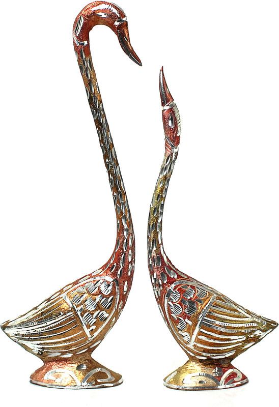 Antiques Nirmala Metal Love Bird Swan Couple Figurine Decorative Showpiece - 31 cm  (Metal, Multicolor)