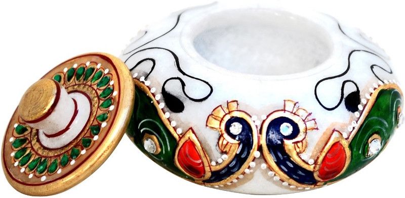 Handicrafts Paradise Marble Beautiful Peacock Motif Sindoor Dani Decorative Showpiece - 5 cm  (Stone, Multicolor)