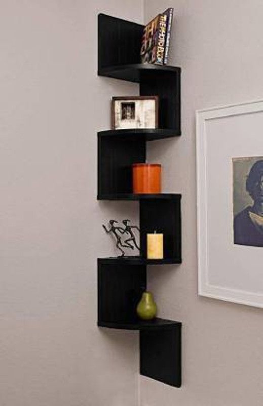 Shavify Wall shelf Zigzag shelves MDF Wall hanging ,floating ,mounted ,decorative Home ,for living room bedroom ,office MDF (Medium Density Fiber) Wall Shelf  (Number of Shelves - 5, Black)