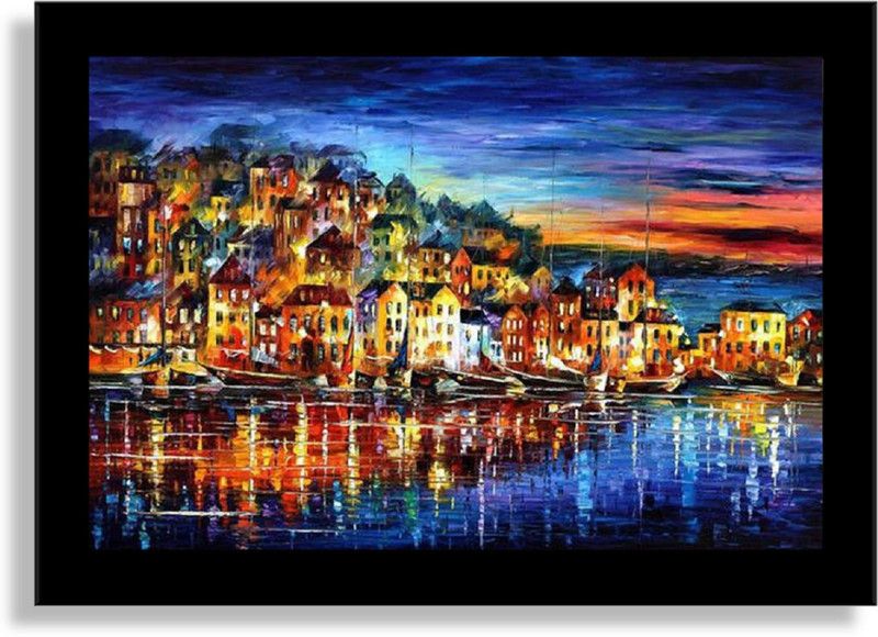 Via del Corso Exotic Rishikesh River framed painting 18 x 12 inch Digital Reprint 12 inch x 18 inch Painting  (With Frame)