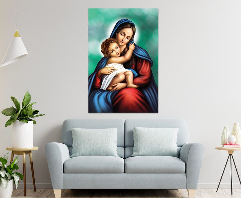 Masstone Mother Marry Christian Religious Sparkle Coated Self Adhesive Painting Without Frame Digital Reprint 36 inch x 24 inch Painting  (Without Frame)