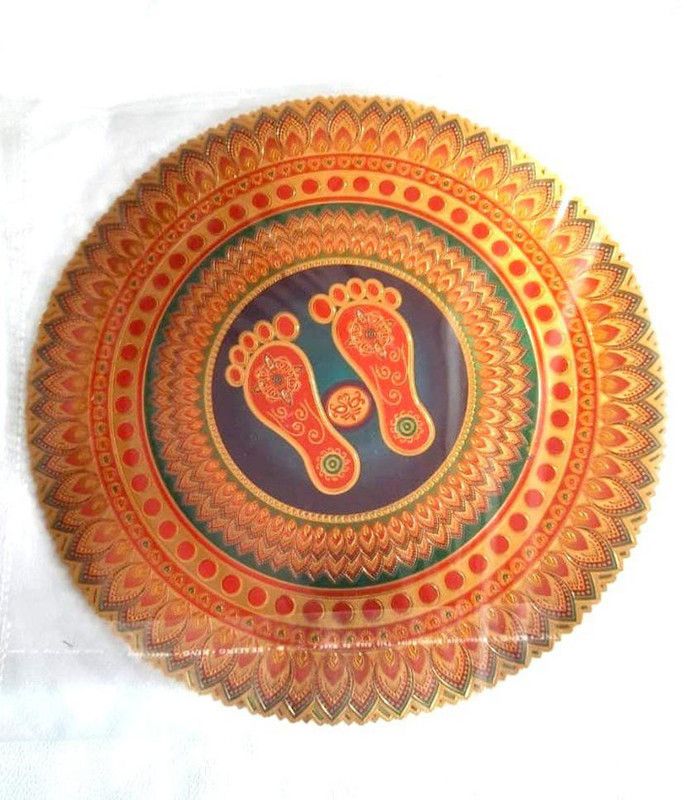ONRR Collections 20.32 cm Round Golden Charan Metallic Rangoli Sticker Self Adhesive Sticker  (Pack of 1)