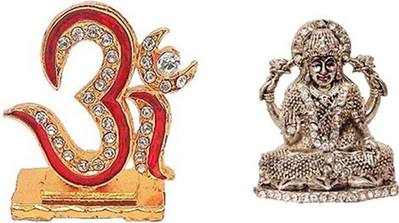 BEI Lord Shiva Symbol OM Sign Idol and Goddess lakshmi Decorative Showpiece - 5 cm  (Brass, Multicolor)