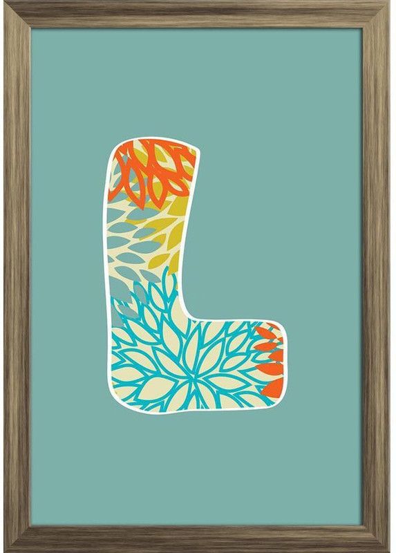 Floral Letter L Paper Poster Antique Golden Frame | Top Acrylic Glass 13inch x 19inch (33cms x 48.3cms) Paper Print  (19 inch X 13 inch, Framed)