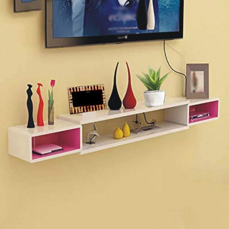 UNIQUE CRAFT HOUSE MDF Wall Mount TV Entertainment Unit Shelf For Home and Living Decor - Pink & White MDF (Medium Density Fiber), Wooden Wall Shelf  (Number of Shelves - 4, Pink, White)