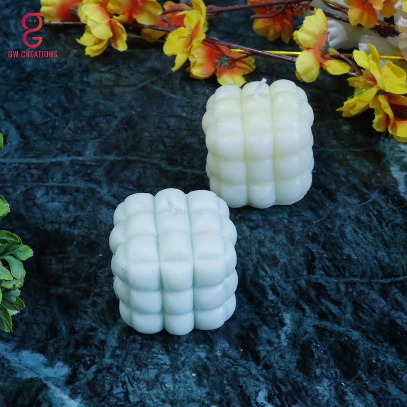 GW Creations Handmade 3D Cube Green Apple Jasmine Scented Candle Candle  (Green, White, Pack of 2)
