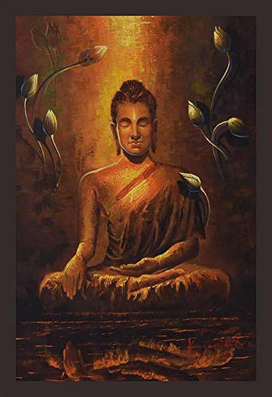 Mad Masters Lord Budha 1 Piece Wooden Framed Painting |Wall Art | Oil 18 inch x 12 inch Painting  (With Frame)