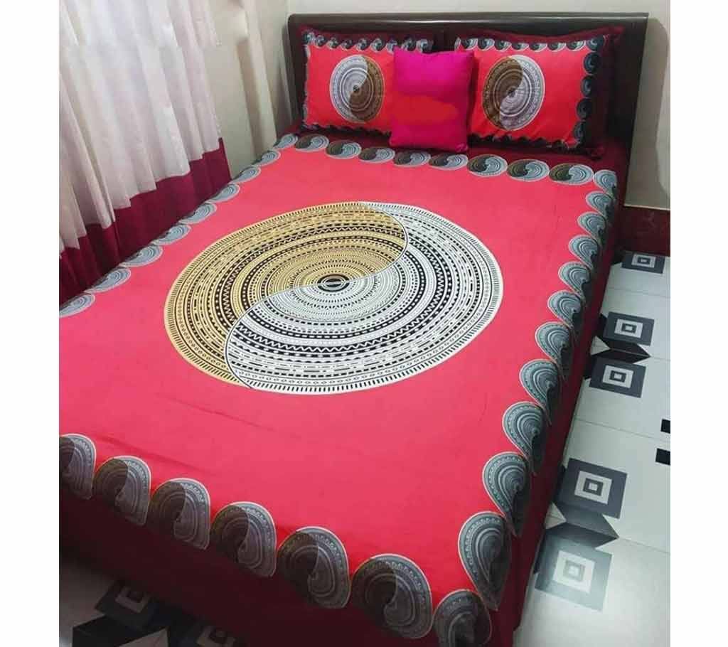 Double Size Cotton Bed Sheet with Matching 2 Pillow Covers - Multicolor Bed-45