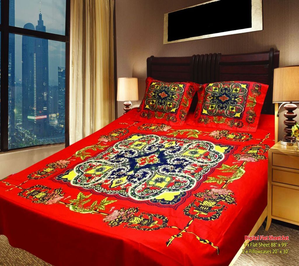 Panel Bedsheet - Red with Square Design - ANJ