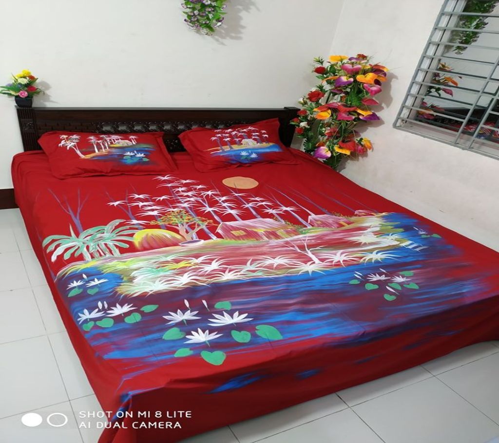 King Size Cotton Multi colors  Hand Printed Bed Sheet with Matching 2 Pillow Covers-2