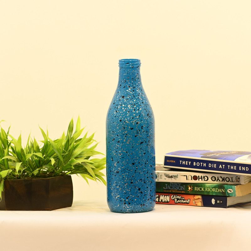 AFAST Colourful Designer Glass Flower Vase Pot For Decoration Glass Vase  (10.2 inch, Blue)