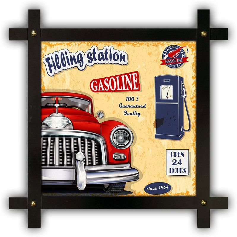 Poster N Frames Cross Wooden Frame Hand-Crafted with photo of Vintage garage retro poster p-13 Digital Reprint 16.5 inch x 16.5 inch Painting  (With Frame)
