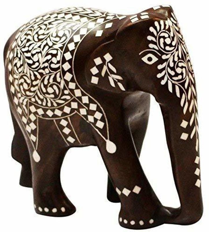 Mars Traders Mars Traders Wooden Handicraft Home Decor Elephant Showpiece 21.1cm Set of1(colour Brown) Decorative Showpiece - 21.1 cm  (Wood, Brown, White)