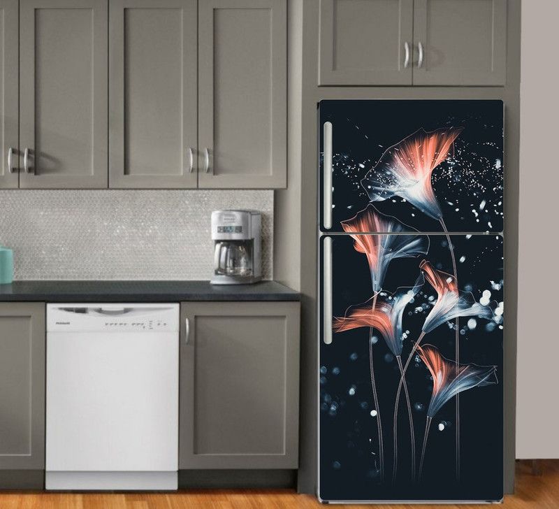 K2A Studio 60 cm Design flower Fridge Sticker Fridge Wrap Decorative Sticker Self Adhesive Sticker  (Pack of 1)