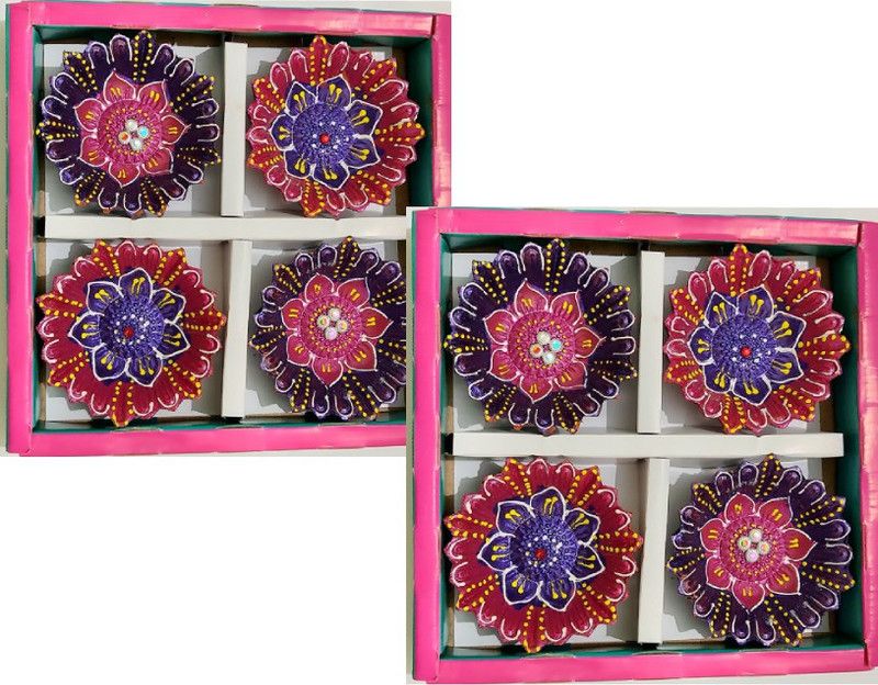 WINNSUN Ceramic (Pack of 8) Table Diya Set  (Height: 1 inch)