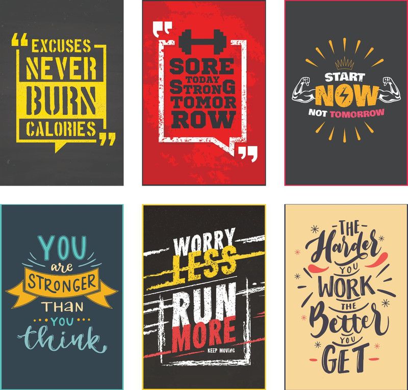 Combo Pack of 6 HD Motivational Wall Poster | Gym Motivational Poster | Inspirational Quotes (300GSM Thick Paper, Gloss Laminated) Paper Print  (18 inch X 12 inch, Rolled With Safety Tube)