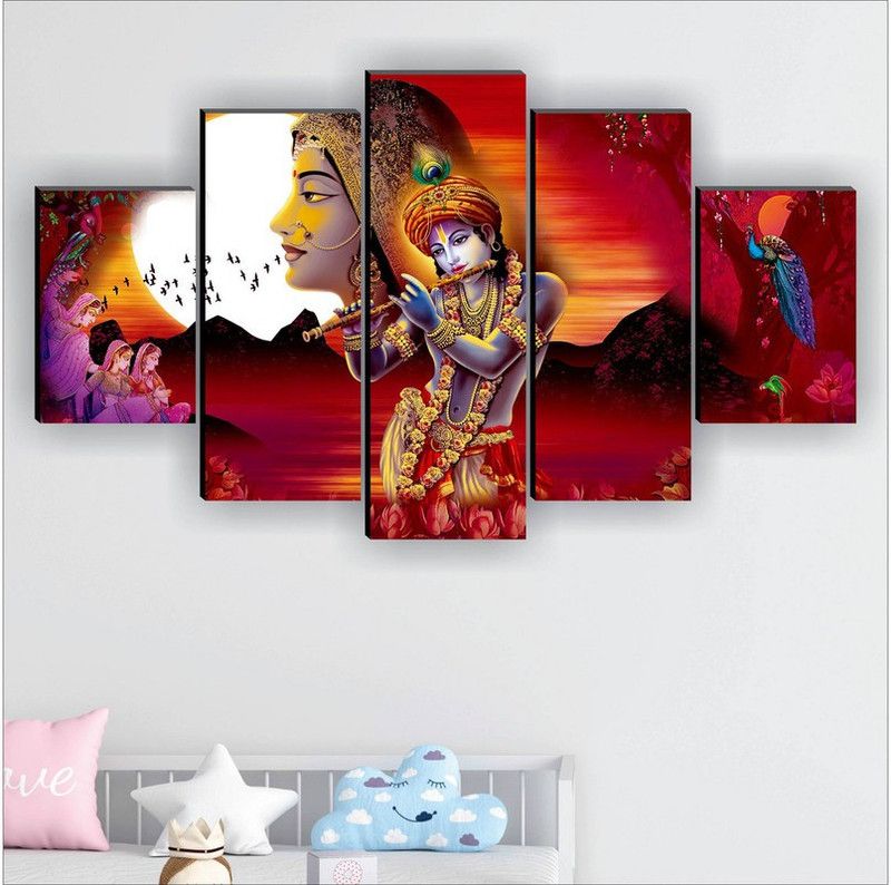 saf Radha Krishna Religious UV Textured Wall Painting for Home decorative Digital Reprint 18 inch x 30 inch Painting  (Without Frame, Pack of 5)