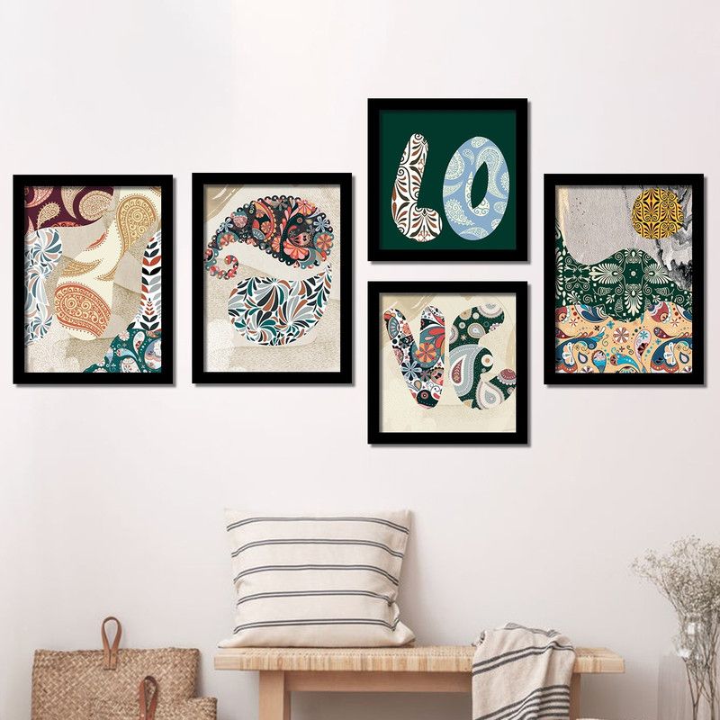 ARAkri Love theme beautiful art for home Decor living room cafe Digital Reprint 14 inch x 11 inch Painting  (With Frame, Pack of 5)